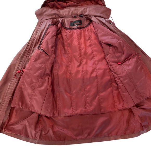 VTG 90s Phase Two Men’s XL Long Red Leather Jacket Removable Hood/Liner Parka - Picture 11 of 17
